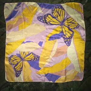 Butterfly Print Silk Scarf in Yellow and Purple